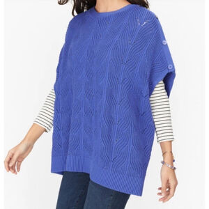 Talbots Women’s Chevron Pointelle Cable Knit Draped Poncho Blue Sz XS/S Casual